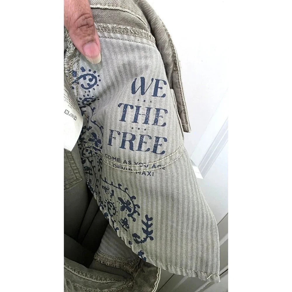 We The‎ Free Women's Denim Maxi Skirt Size 12 festival Sunday Green Raw Hem